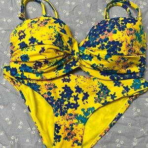 Yellow Floral Print Bikini